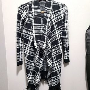 Checkered Print Open Draped Cardigan